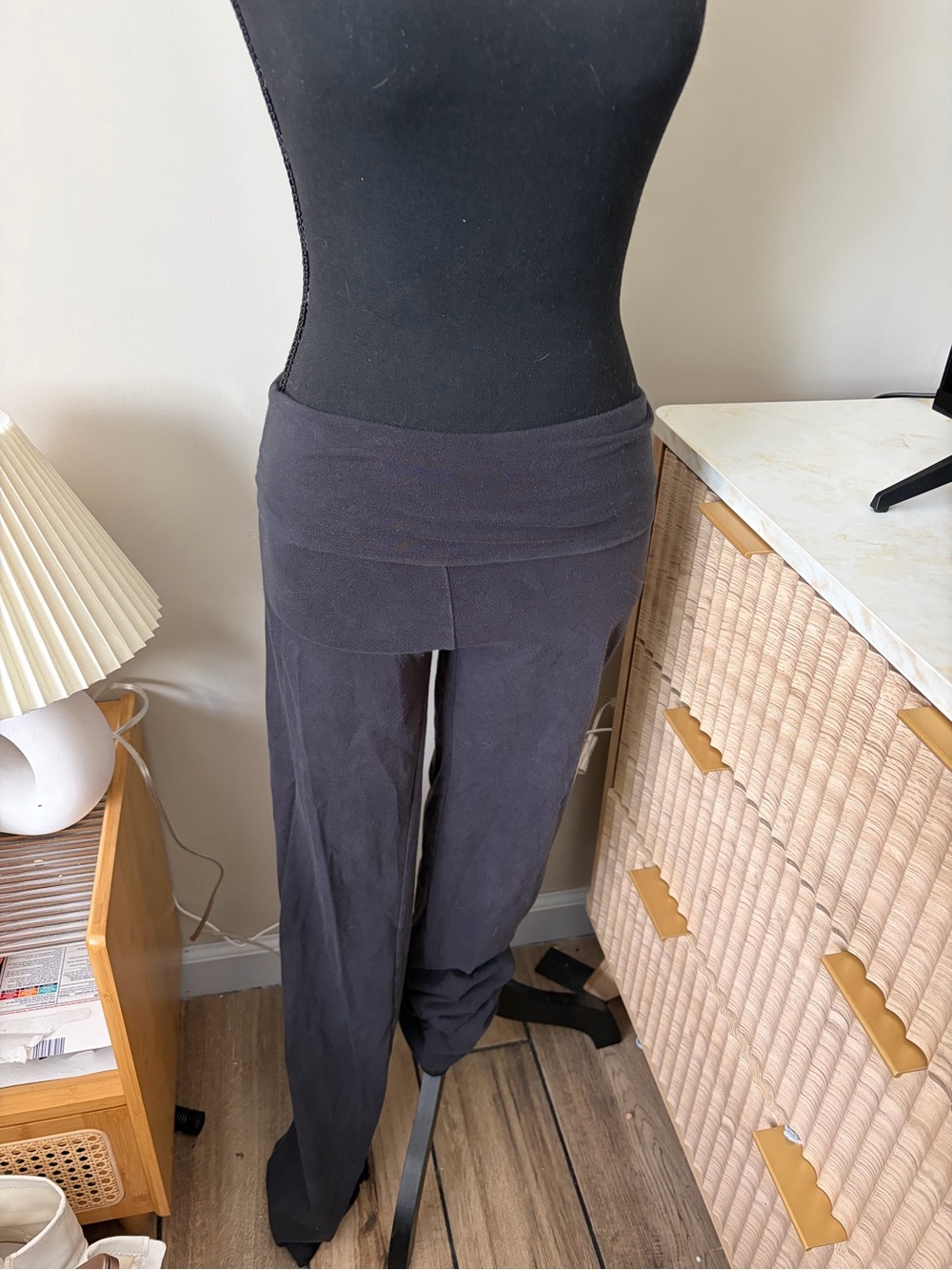 SKIMS Black Fold-Over Waistband Wide-Leg Leggings